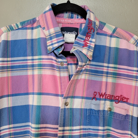 Vintage Wrangler Plaid Breast Cancer Shirt - Picture 4 of 9